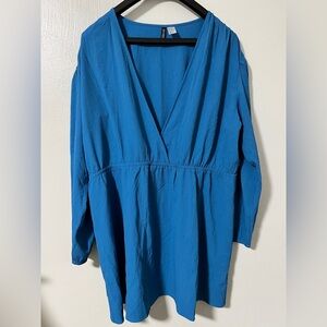 H&M Divided Blue V-Neck Empire Waist Long Sleeve Tunic Dress XXL